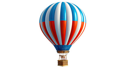 Fototapeta premium Soaring Ambitions: A vibrant hot air balloon ascends against the vast expanse, the red, white, and blue stripes symbolizing freedom, adventure, and the spirit of exploration.