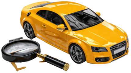 Yellow Car and Compass: A sleek yellow car sits beside a compass, suggesting navigation, direction, and journey.
