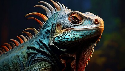 Colorful Iguana Close-up Portrait.