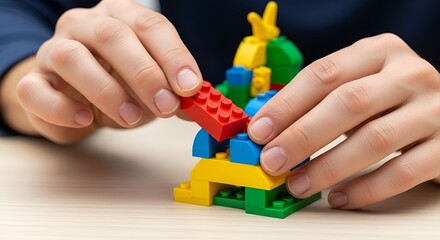 Building brilliance Hands assembling colorful blocks