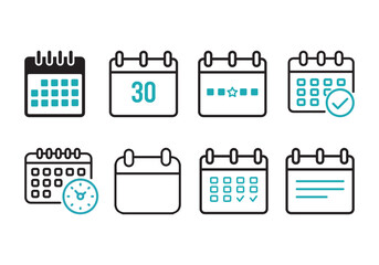 Calendar or appointment Icon collection, Set of calendar schedule flat icons  
for apps and websites, Meeting Deadlines, Time management symbol