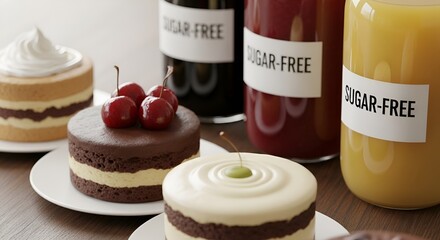 Sugarfree beverages and delectable cakes display