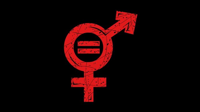 video animation red rubber stamp worn texture equality gender symbol, on a transparent background with alpha channel set to zero
