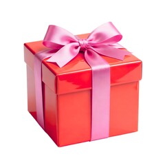 Obraz premium Red gift box with pink ribbon and bow perfect present.