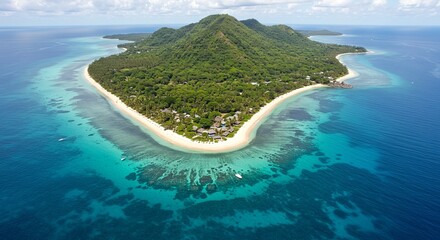 Tropical Island Paradise with Lush Greenery and Crystal Clear Water
