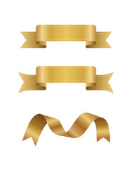 Set of three golden ribbons for award or celebration vector illustration