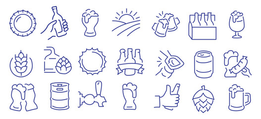 Beer glass, drink pub and brewery editable stroke outline icons set isolated on white background flat vector illustration. Pixel perfect. 64 x 64.