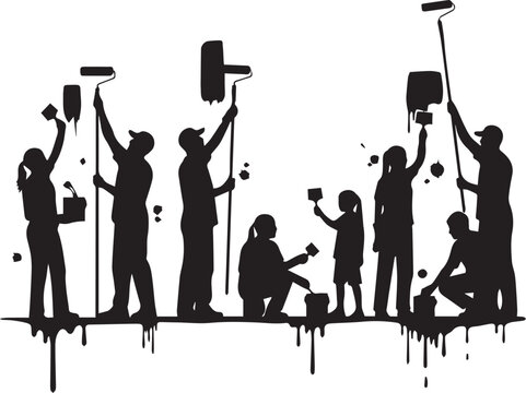 International volunteer day silhouettes of people planting trees and gardening on