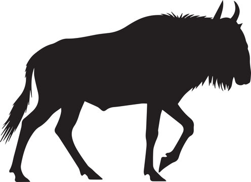 Silhouette of a wildebeest walking gracefully across an open plain