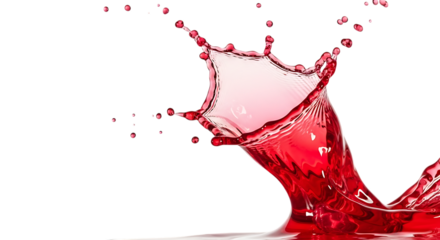 A vibrant red liquid splash frozen in time, isolated on transparent background, showcasing the dynamic movement and energy of the fluid in midair