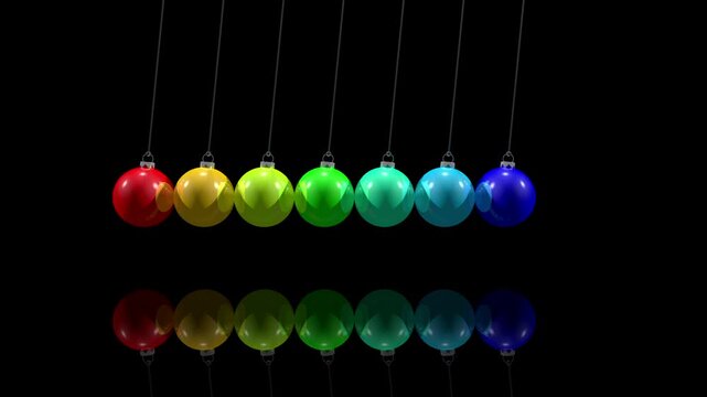 weihnachtliches Kugelsto&szlig;pendel, alle Kugeln schwingen gemeinsam