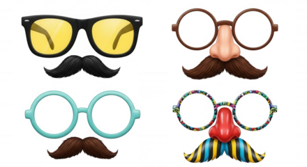 Four fun photo props isolated on a transparent background