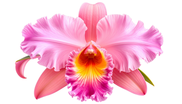 Detailed digital rendering of a vibrant, pink and yellow orchid bloom