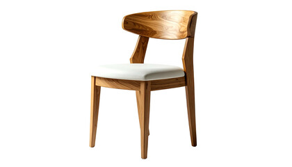 Elegant wooden chair with white cushioned seat against a black background