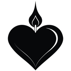 heart candle flame silhouette Valentine’s Day vector icon