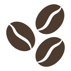 Three brown coffee beans with white stripe accents