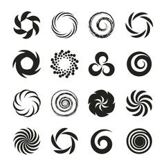 Set of spiral swirl icons, twirl spiral circle, swirling circles, twist curve spiral. Abstract spirals and liquid twirls. Vector design elements.