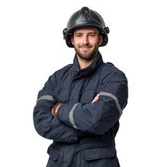 Fototapeta premium Smiling Firefighter in Uniform isolated on a transparent background