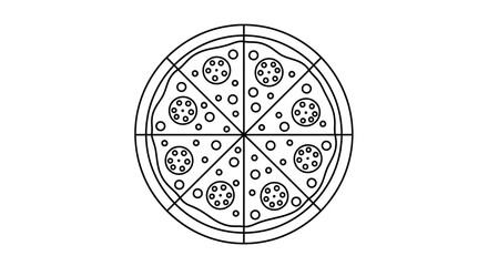Fototapeta premium Outline drawing of a pizza with pepperoni