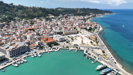 Fototapeta premium Aerial drone photo of iconic picturesque main town of Zakithnos island featuring Dionisio's Solomos square, Ionian, Greece