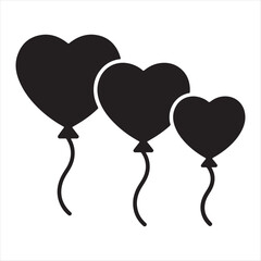 Three black heart shaped balloons floating together on white background