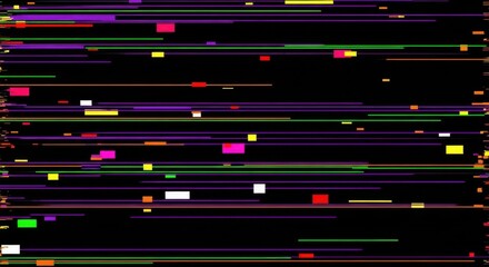 Fototapeta premium Bright, colorful lines dance against a dark background, creating a lively abstract pattern. This artwork reflects the dynamic nature of digital creativity and modern design.