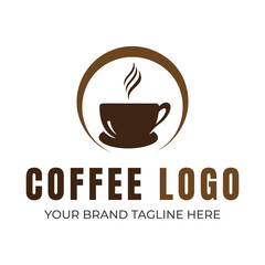 Brown coffee cup logo with steam and text coffee logo 1