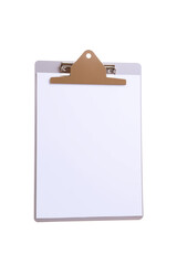 Light purple clipboard with gold clip and white paper on transparent background