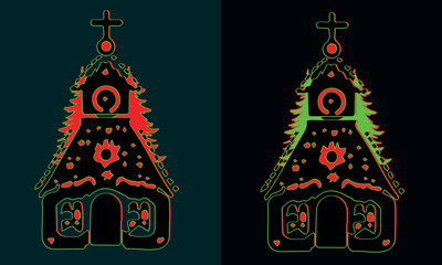 Elegant Church Artwork: A silhouette-style artistic depiction of a charming church with intricate details, showcasing the intersection of faith and craftsmanship.