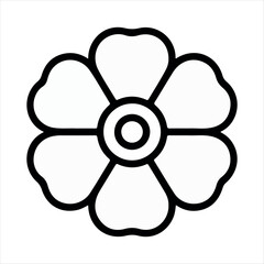 Simple outline of a five petal flower with a central circle detail