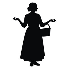 Silhouette Of Woman In Traditional Dress Holding Basket With Outstretched Arms vector illustration