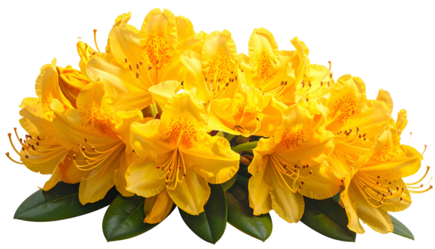 A vibrant cluster of yellow flowers with orange spots and green leaves (1)