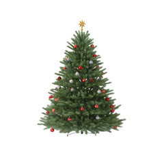 Decorated Christmas Tree with Ornaments and Star on Transparent Background for Creative Projects