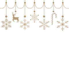Gold Christmas Ornament Border with Deer and Candy Cane on Transparent Background
