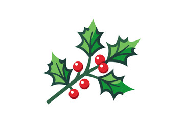 Holly Sprig Icon Small Twig with Leaves and Berries  
