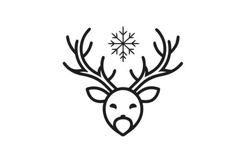 Reindeer Antlers Icon Line Art with Snowflake Detail  
