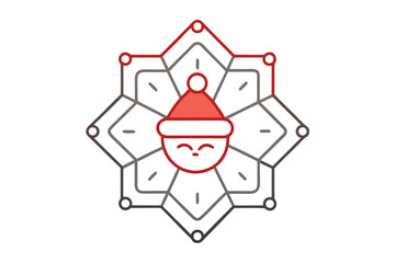 santa hat inside snowflake outline decorative holiday element