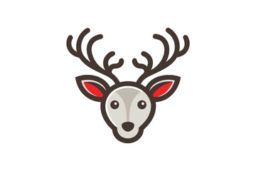 reindeer face with subtle nose antlers cute holiday icon,