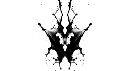 A symmetrical ink blot creates a captivating abstract pattern, evoking a sense of mystery and intrigue, isolated on transparent background