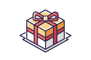 Ribbon bow icon attached to cube gift holiday decoration