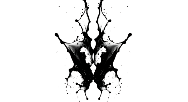 A symmetrical ink blot creates a captivating abstract pattern, evoking a sense of mystery and intrigue, isolated on transparent background