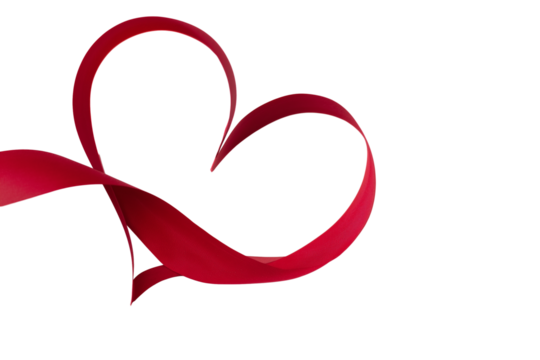 Flowing red ribbon forming a heart shape on transparent background - Powered by Adobe