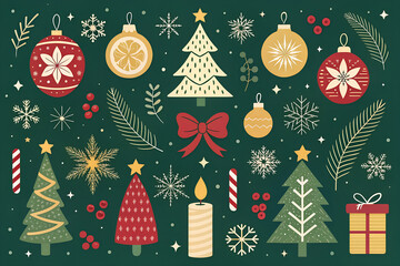 Festive christmas collection full of holiday ornaments trees gifts and decorations