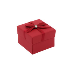Obraz premium Glossy red gift box with silver ornament on transparent background