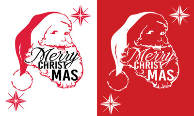 Santa Claus Silhouette and Merry Christmas: Two variations of a festive Santa Claus silhouette, complete with iconic hat and beard, are paired with the message Merry Christmas and festive stars.