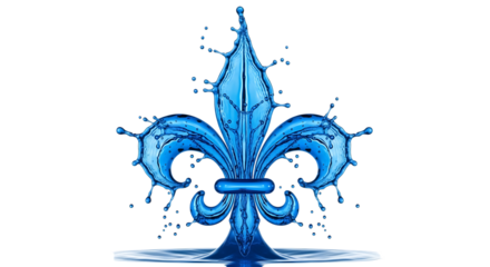 Water fleurdelis isolated on transparent background, a creative representation of the iconic symbol using fluid dynamics and artistic design