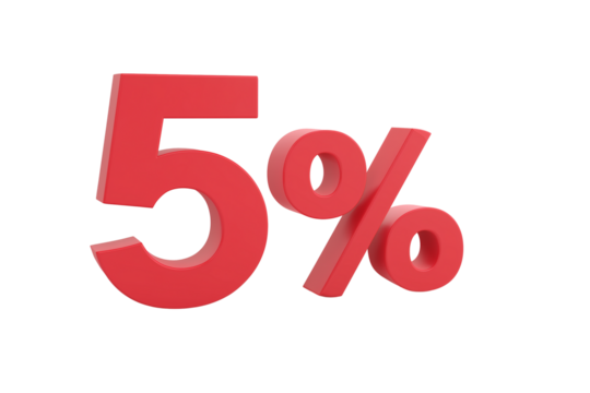 Bold red number 5 with percentage symbol on transparent background