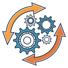 Interlocking Gears with Circular Arrows and Orange Accents mechanism process