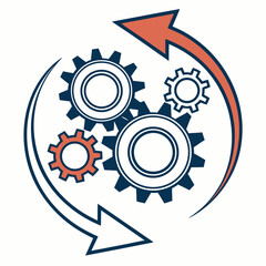 Interlocking Gears with Circular Arrows and Red Accents mechanism process