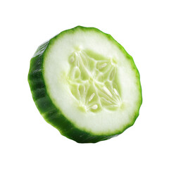 A vibrant green cucumber slice isolated on a black background showing its fresh watery flesh and seeds